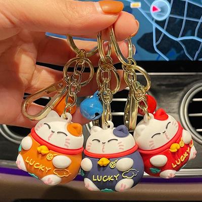3D Cartoon Lucky Cat Keychain - Cute Couple Bag Charm & Gift