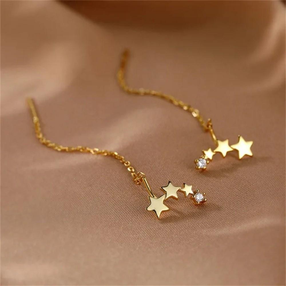 Star Beads Chain Earrings Long Wire Stud Earrings Elegant Ear Accessory  Holiday Gift