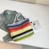 Casual Beach Handbag Strip Weave Bag Large Capacity Lazy Style Rainbow Beach Bag Bohemian Style Hollow Tote Bag Streetwear CLE