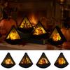Glass Silhouette Shadow Box Halloween Triangle LED Lantern, Tumbler Shape Night Light with Witch Ghost Desktop Ornament for Party Pumpkin, Battery