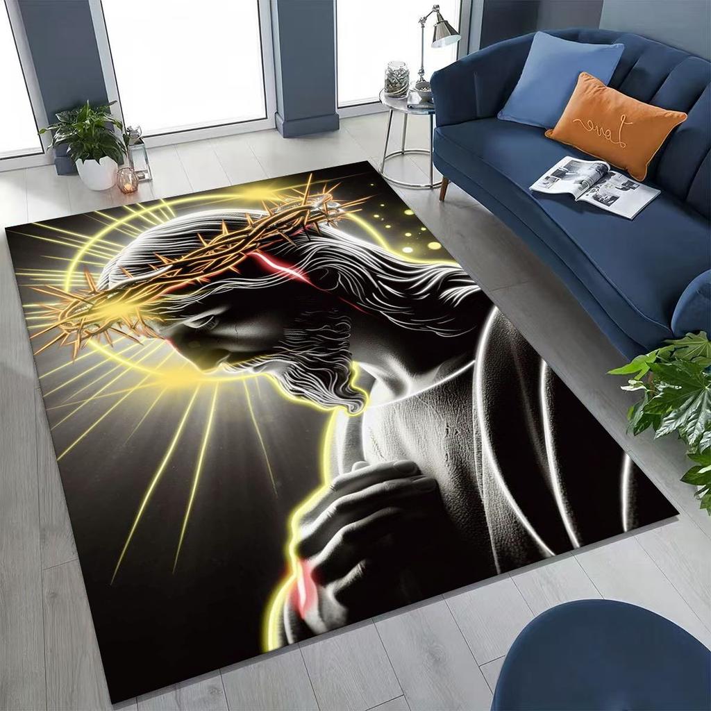 HD Faith Virgin Mary Jesus Blessed Rug Carpet for Bedroom Living Room Sofa Home Doormat Decor,Kids Play Non-slip Floor Mat