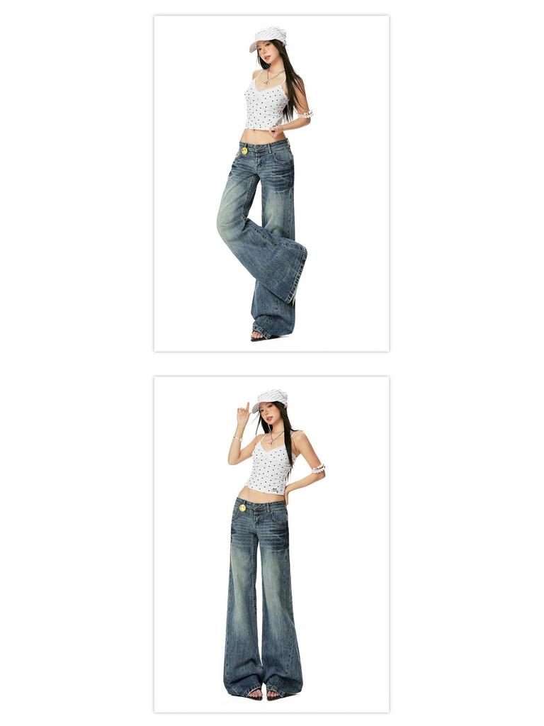 American Women's Spring 2026 Retro Micro-Flare Jeans - Low-Rise, Straight, Loose, Wide-Leg, Slimming.