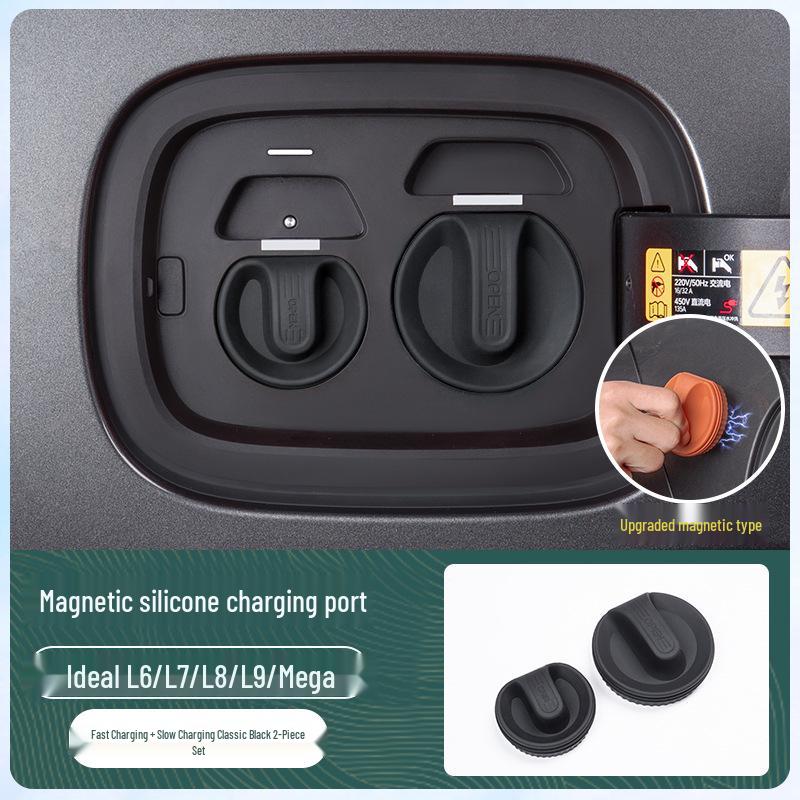 Silicone Waterproof Magnetic Charging Port Cover for Ideal L6-L9 Cars - Black Tech Accessory
