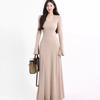 Khaki V-neck Long-sleeve Knit Dress for Women, Slim Fit, Hip-hugging, Ideal for Early Autumn/Winter as Base Layer or Inner Wear.