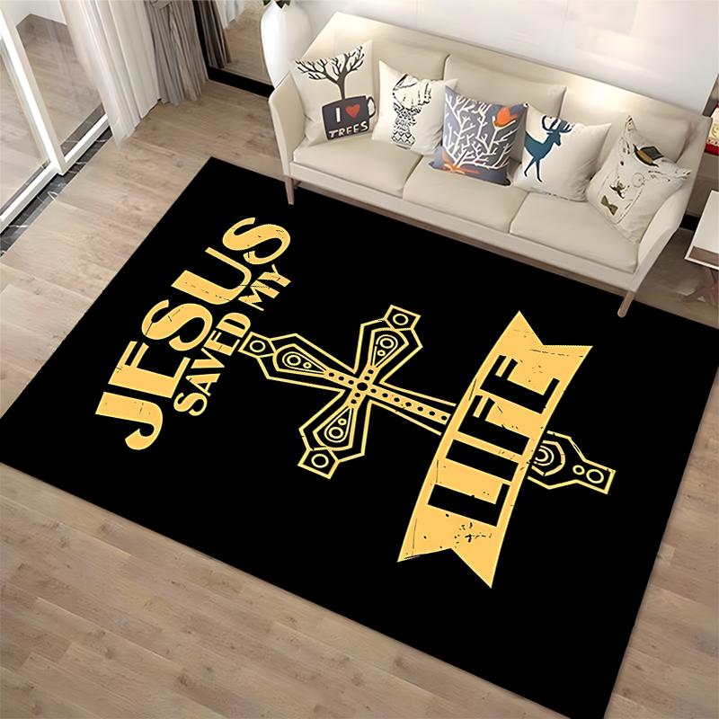 "Jesus Saved My Life Cross Design Rug Non-slip rug suitable for living room and bedroom sofas"