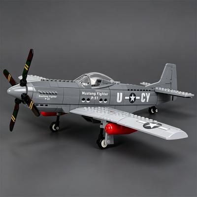 MOC Figurine U.S. P-51 Mustang Propeller-Driven Fighter Plane Building Blocks: Bomber Model Educational Toy