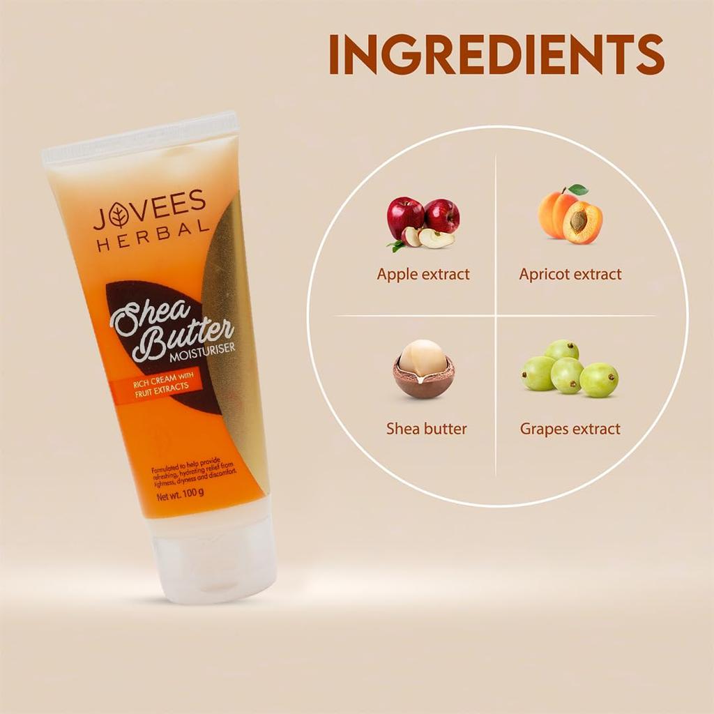 Jovees Herbal Shea Butter Moisturiser With Fruit Extracts Deeply Hydrates Repairs Skin Barrier 100g Pack Of 1