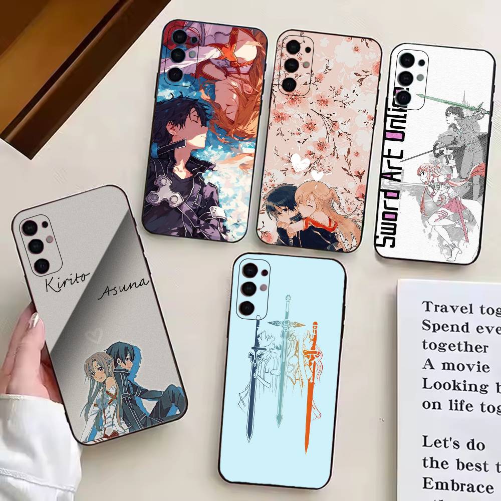 Sword Art Online Kirito and Asuna Phone Case For Samsung S25,S24,S21,S22,S23,S30,Ultra,S20,Plus,Fe,Soft Silicone Black Cover