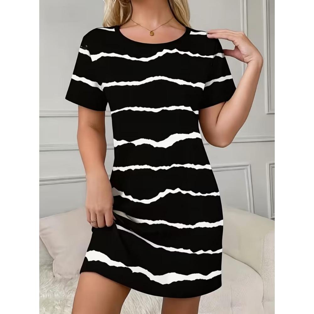 Summer Short Sleeved Dress for Women, Sexy and Elegant Dress, Round Neck Casual Loose Dress