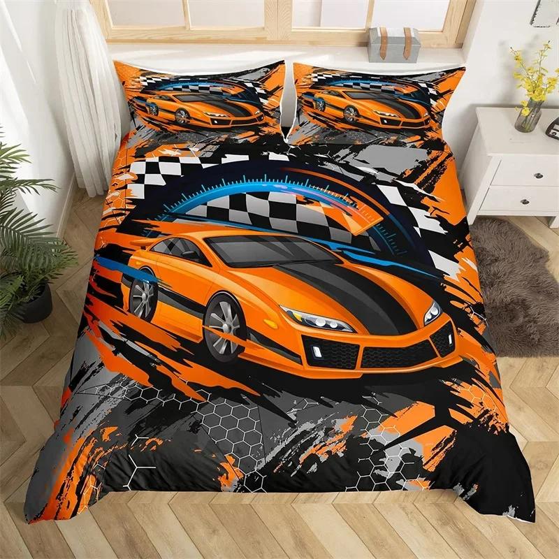 Racing Car Duvet Cover Kids Extreme Sports Game Quilt Cover Twin For Boys Microfiber Cool Speed Automobile Honeycomb Bedding Set