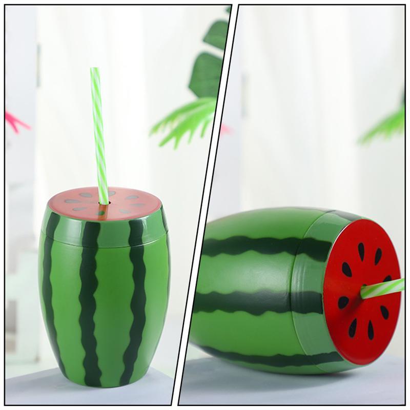 Watermelon Shaped Cup with Lid Straw Juice Durable Drinking Lovely Party Cold Water Bottle Creative Reusable Plastic Drinkware