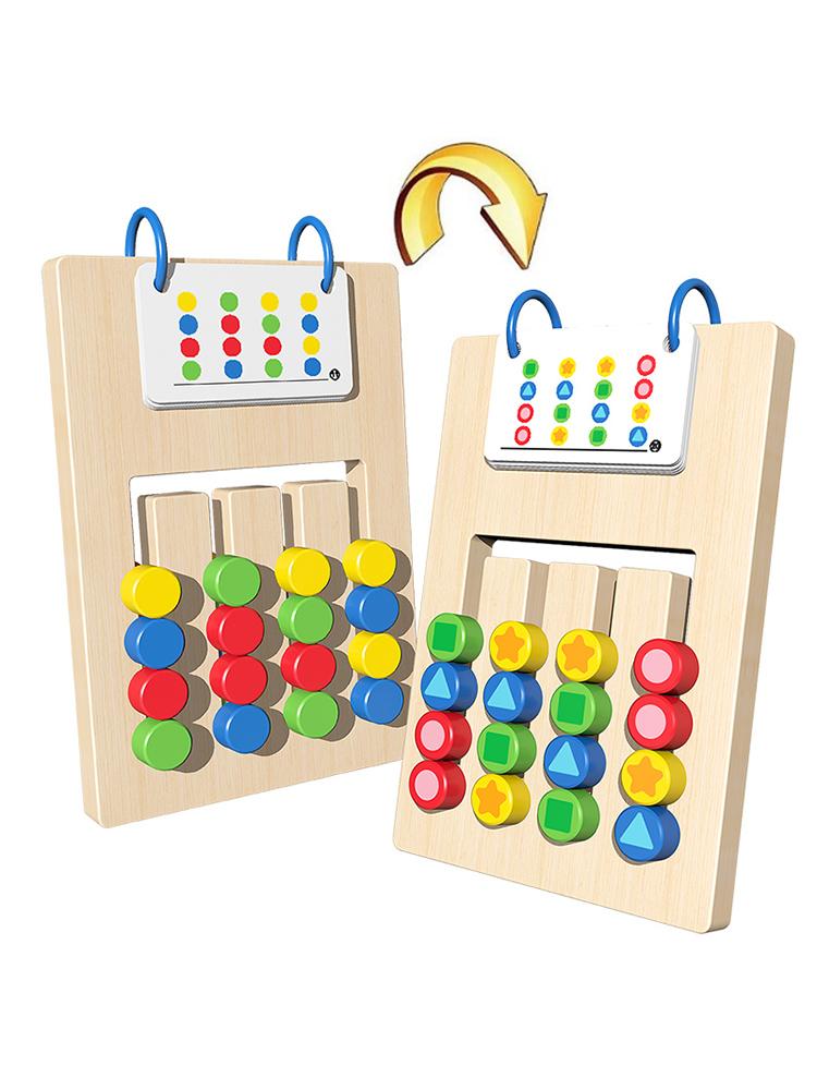 Montessori Wooden Colorful Slide Puzzle Doublesided Board Game Color Matching Slide Sensory Educational Toys Preschool Activity