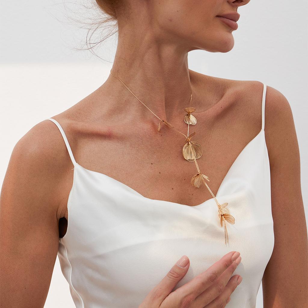 Ingemark Kpop Flower Petal Long Tassel Chest Chain Necklace for Women Trend 2025 Wedding Bridal Sexy Choker Neck Jewelry Gift