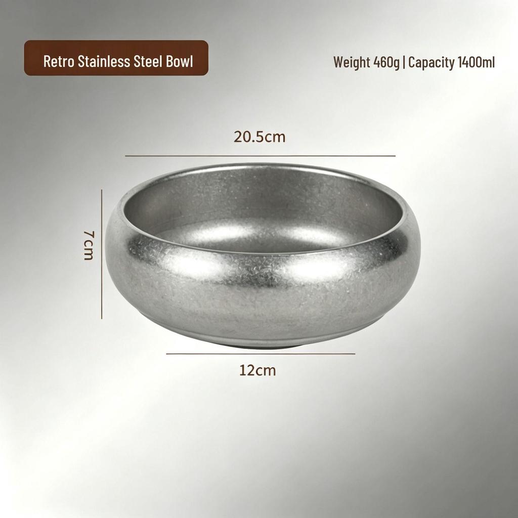 304 Stainless Steel Double Layer Children's Anti-Scald Retro Bowl - Suitable for Rice, Sauce, and Soup.
