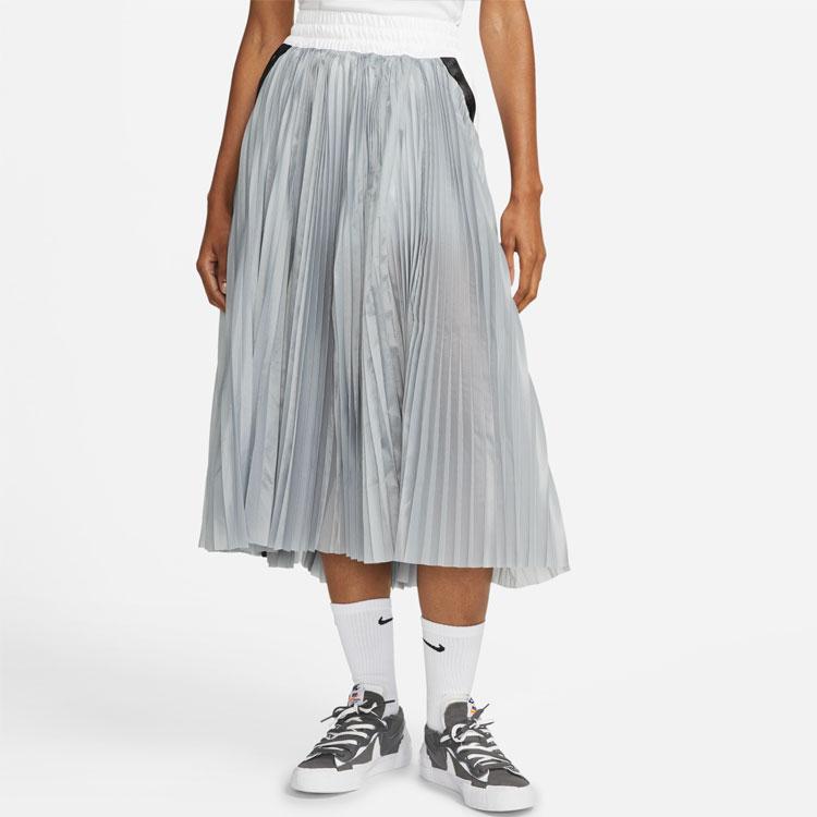 Nike X Sacai Collaboration Pleated Design Built-In Shorts Pleated Sports Long Skirt Women Skirts Gray CZ4683-100
