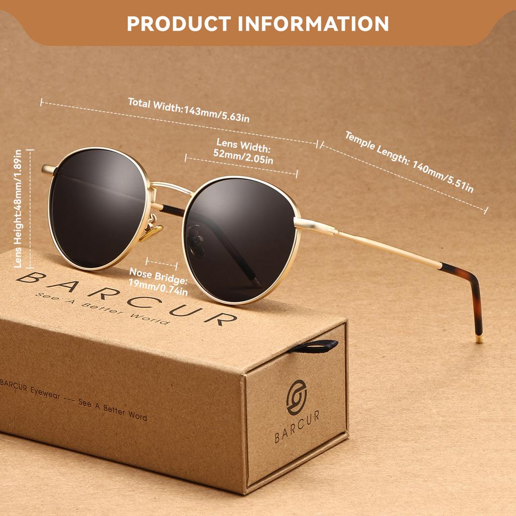 Gafas de sol polarizadas BARCUR, Hechas de material de acero inoxidable, Gafas de sol ligeras para actividades al aire libre y viajes sin carga
