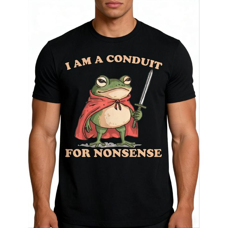 Frog Meme Funny Cowboys I Am A Conduit for Nonsense T-Shirt, Unisex Cotton Casual Round Neck Outdoor Short Sleeve T-shirt with Slight Stretch, S чёрный