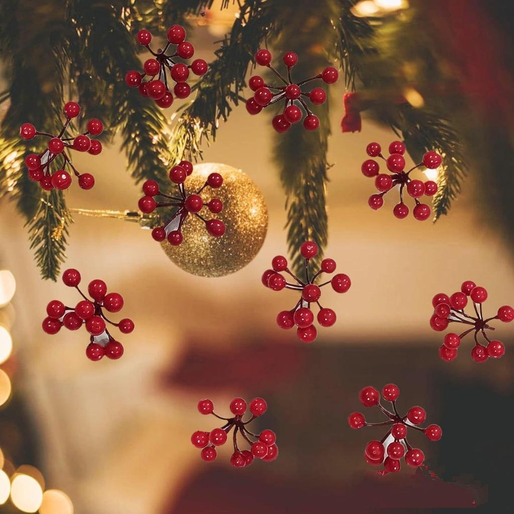 10 Pcs Christmas Red Berries Stems,Artificial Xmas Picks for Tree Decoration Hanging Ornaments, DIY Xmas Wreath, Crafts, Holiday and Home Decor