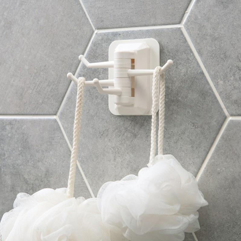 3pcs Multi Purpose Rotary Hook Strong Adhesive Towel Rack Bathroom Wall Shelf