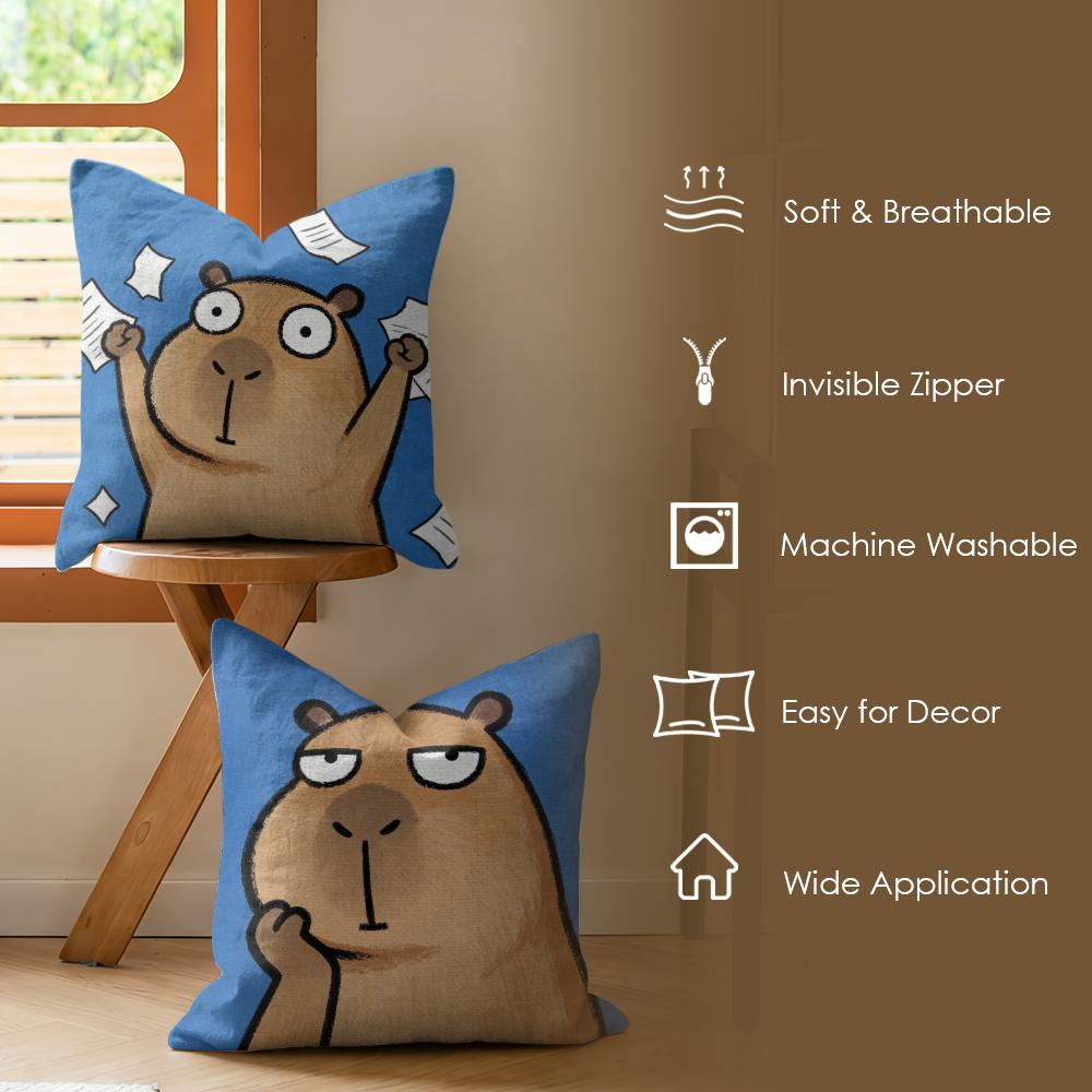 Capybara Cute Cushion Cover Summer Linen Pillow Case Organic Fabric Cushion Cover Double-Sided Print Sofa Home Decor
