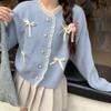 Sweet and Gentle Wind Pink Bow Knitted Sweater Top Foreign Style Sweater Spring Sweater Jacket Women