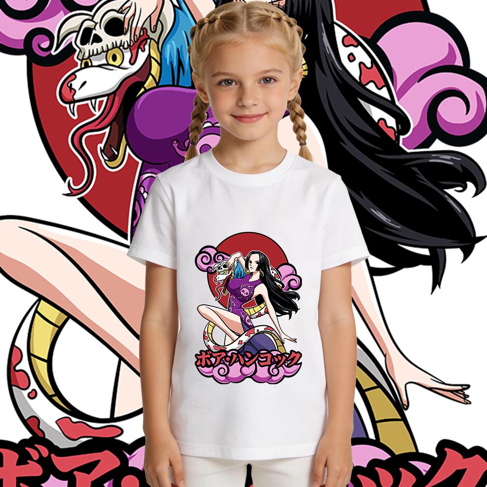 One Piece Boa Hancock Anime Print Cotton T Shirt for Boys Girls Kids Soft Breathable Casual Short Sleeve Daily Wear Top