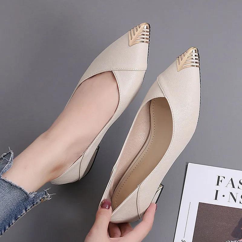 Women Cool Black Soft Leather Spring & Summer Square Heel Shoes Lady Classic Beige Comfort Office Career Pumps Ab613