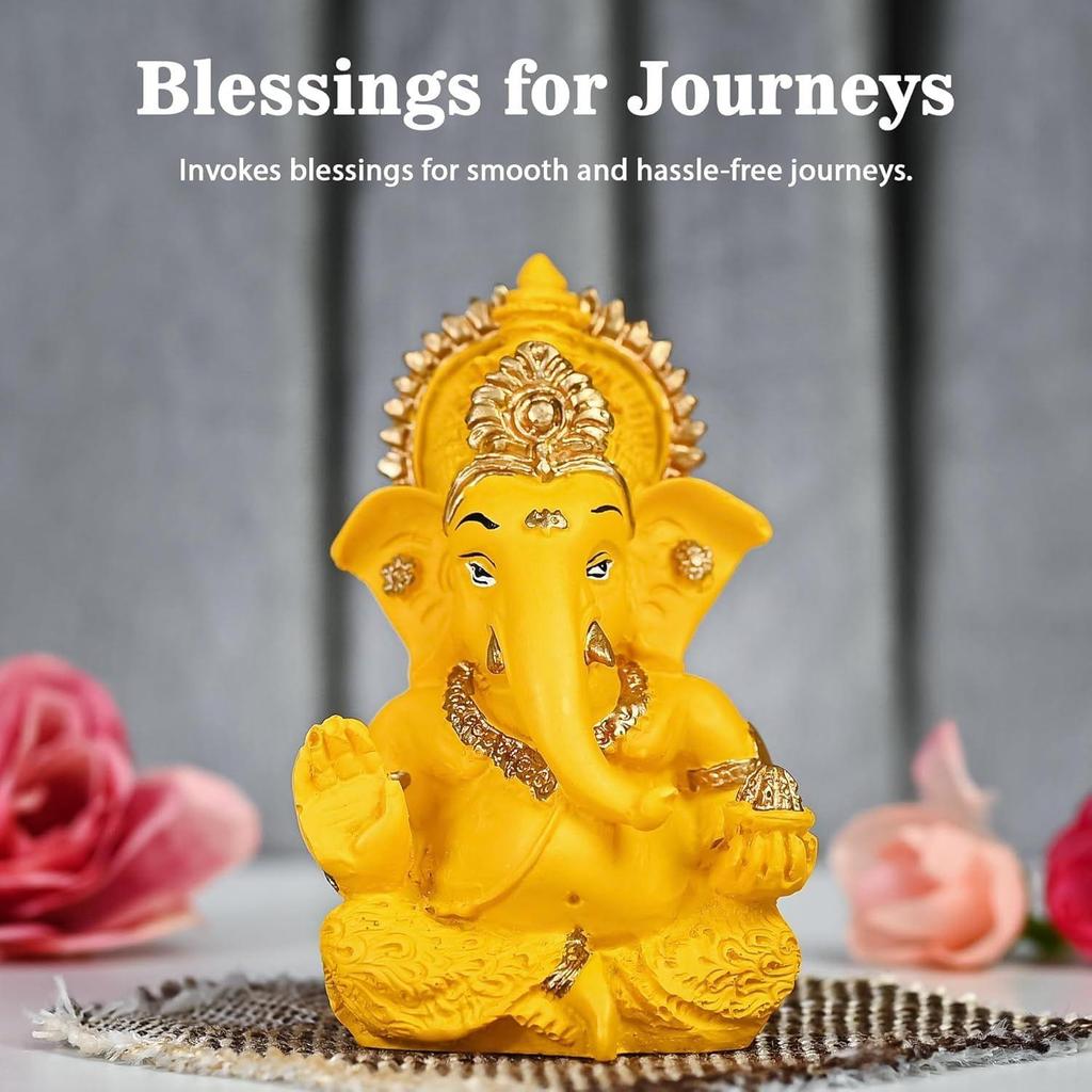 Mini Ganesha Car Idol - Small Handcrafted Ganesha Statue for Dashboard, Home, or Office - Sign of Blessings, Wealth, and Happiness
