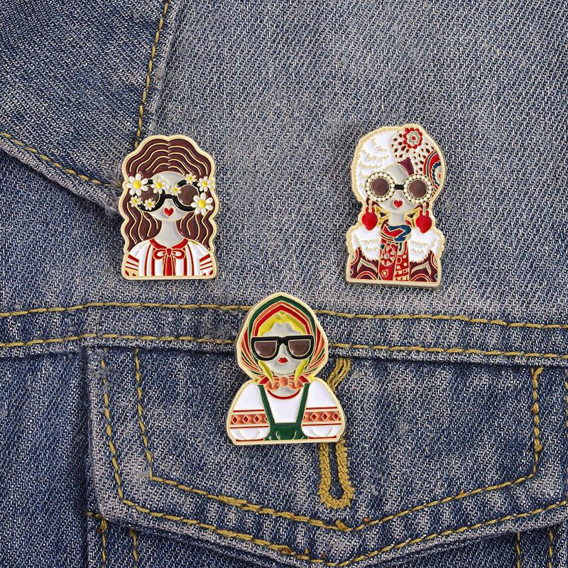 1Pc Traditional Clothing Russian Girl Brooch Versatile Zinc Alloy Retro Backpack Pin Russian-style Metal Brooch