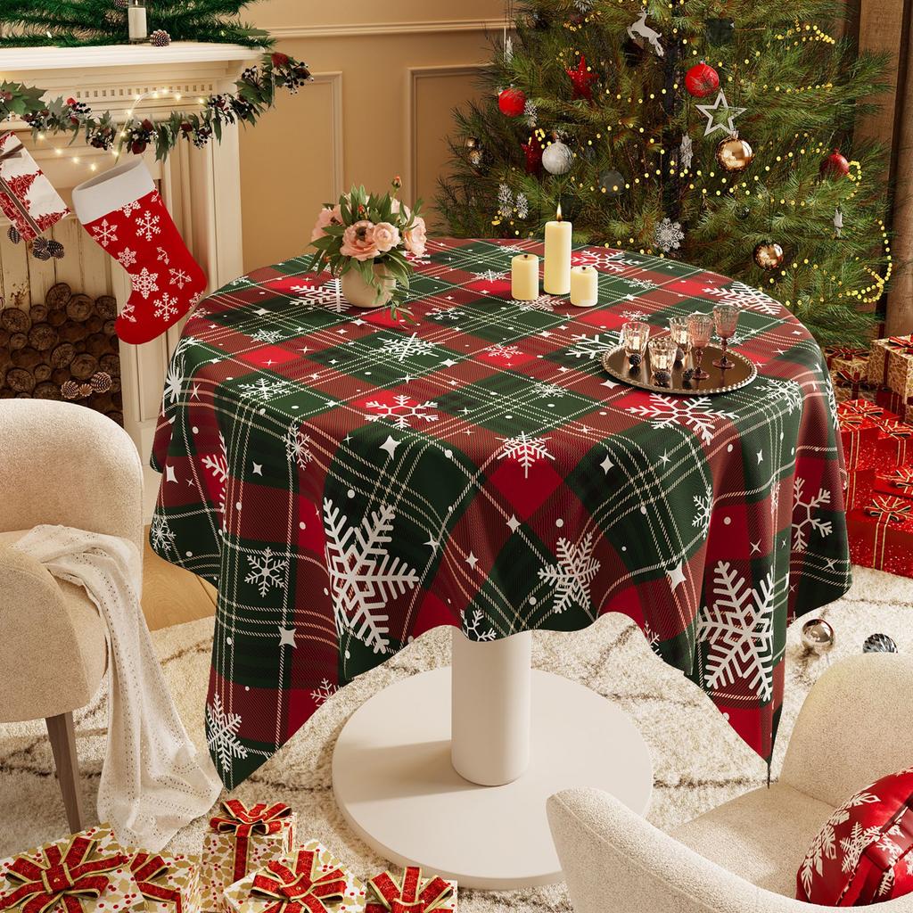 Christmas New Year Decor Round Tablecloth Waterproof Heat Resistant Washable Table Cover