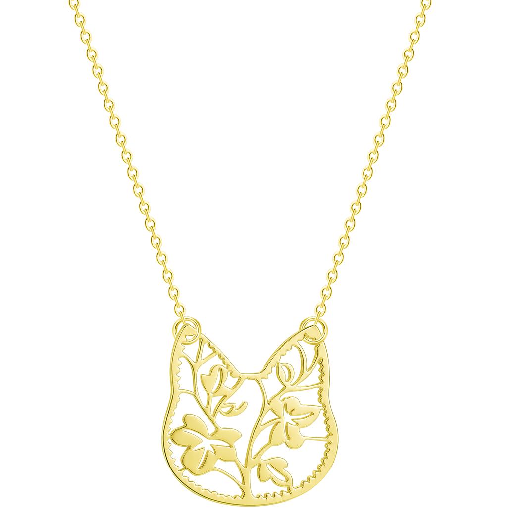 

Kinitial Fashion Cute Cat Pendants Necklaces with Leaf Branch Necklace for Women Girl Love Pet Statement Jewelry collares