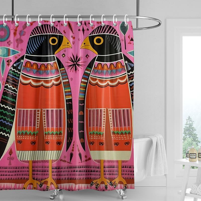 Cartoon Bienen Duschvorhang, Schwarz & Orange Streifen mit Rosa Floralem Hintergrund, Wasserdichte Badezimmerdeko für Kinder & Moderne Wohnungen