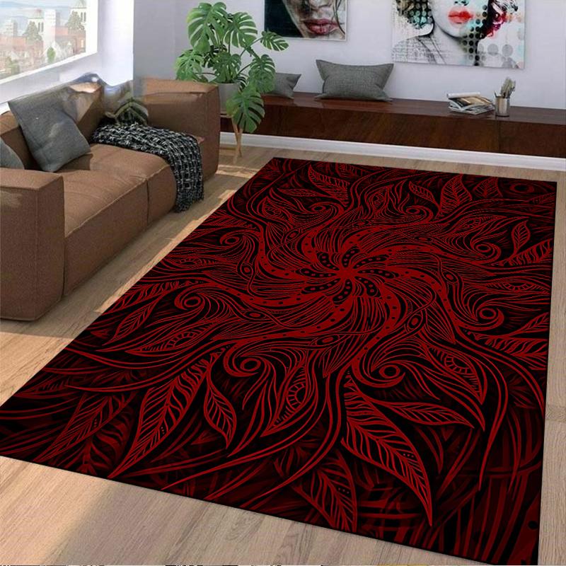 Red Black Floral Swirl Pattern Carpet for Bedroom or Living Room Decor Suitable for use as an anti-slip for living room bedroom sofas