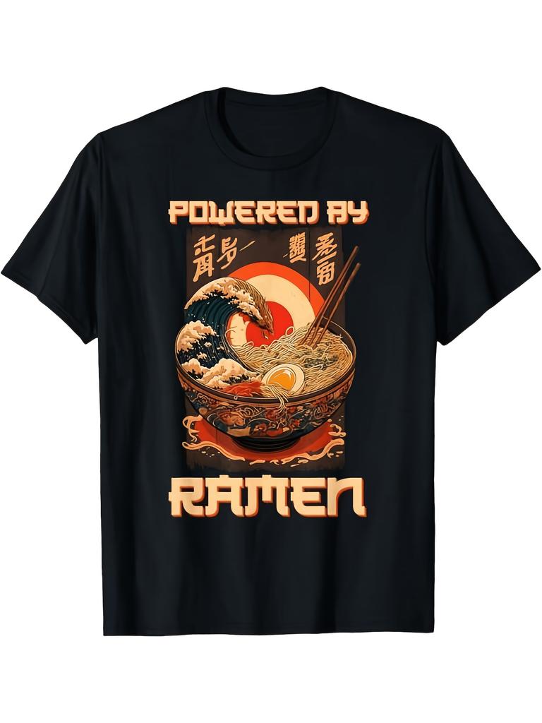 Men' & Japanese Ramen Noodle T-Shirt - Retro Anime Streetwear Tee with Ramen Bowl Graphic, Non-Shrink Non-Pilling Fabric Suitable for - Casual Wear, G
