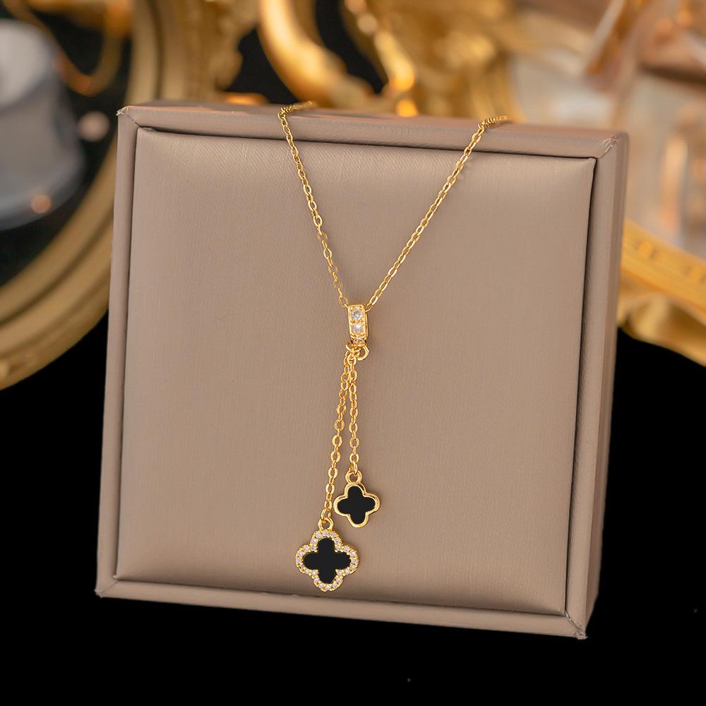 Chic Non-Fading Titanium Steel Necklace for Women with Unique Design and Sparkling Copper Pendant