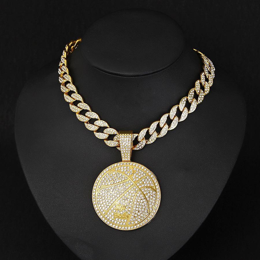 Hip Hop Alloy Letter Imbcak Pendant Necklace for Men, Street Cuban Chain Adorned with Diamonds, Basketball Necklace