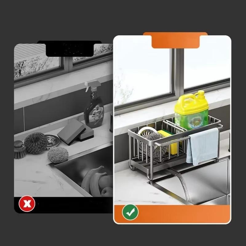 Carbon Steel Sink Sponge Drain Rack Multi-functional Countertop Faucet Storage Soap Rack Dish Towel Storage Filter Basket