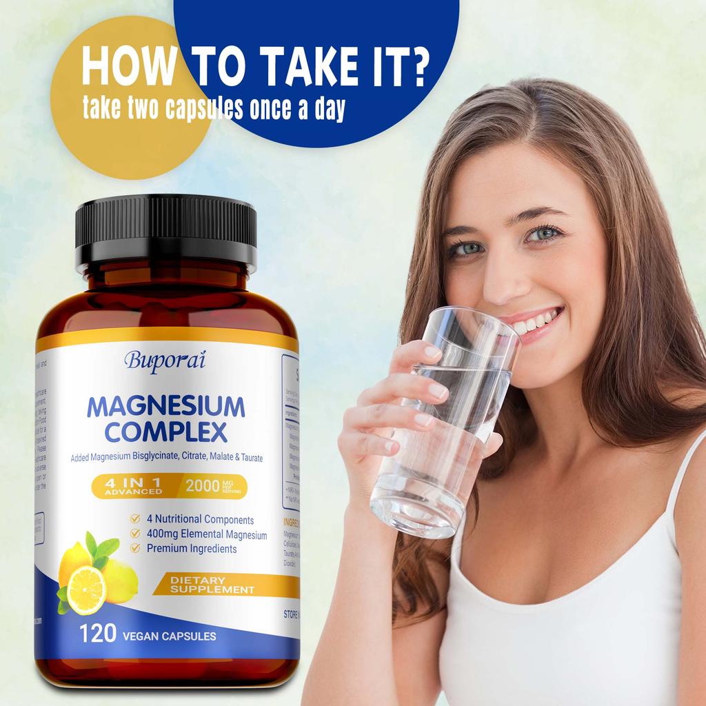 Magnesium-Glycinat-Komplex 4-in-1 - 2000 mg pro Portion, Magnesiumbisglycinat, Magnesiumcitrat, Magnesiummalat und Magnesiumtaurat