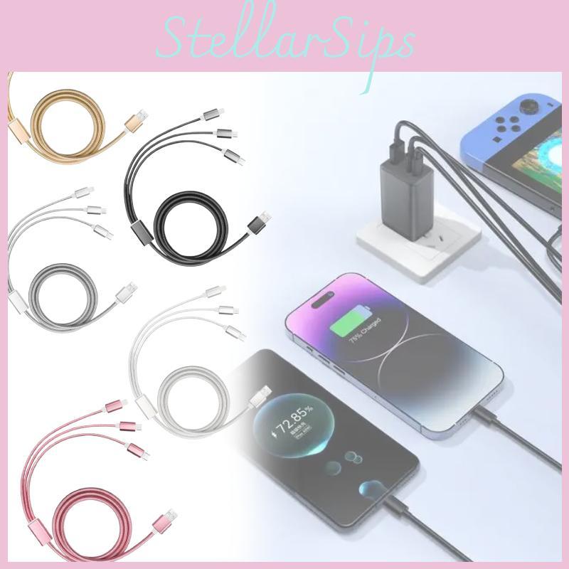 For Universal 3in1 Nylon Braided Data Cable With Fast Charging For Apple Huawei Samsung Devices