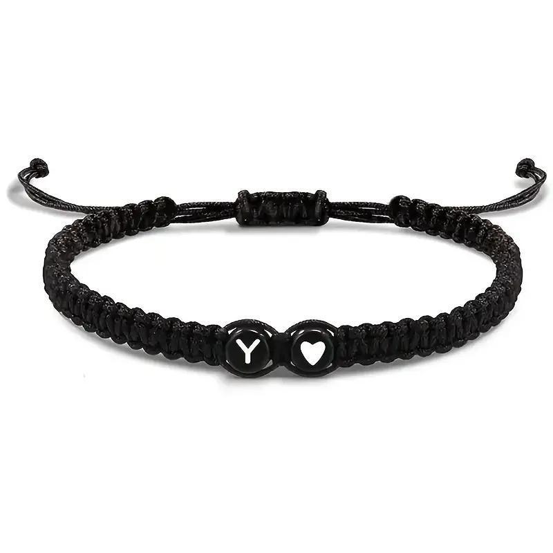 Handmade Black and White Heart Bracelet with 26 English Letters – Fashionable, Versatile Couple's Accessory