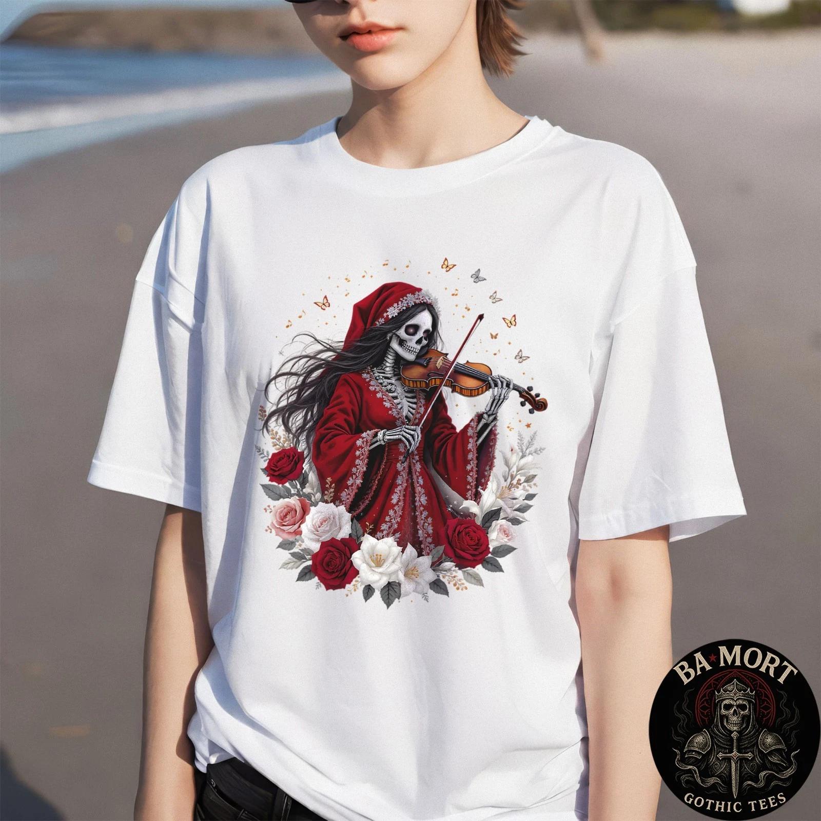 Violin Skeleton Girl T-Shirt L