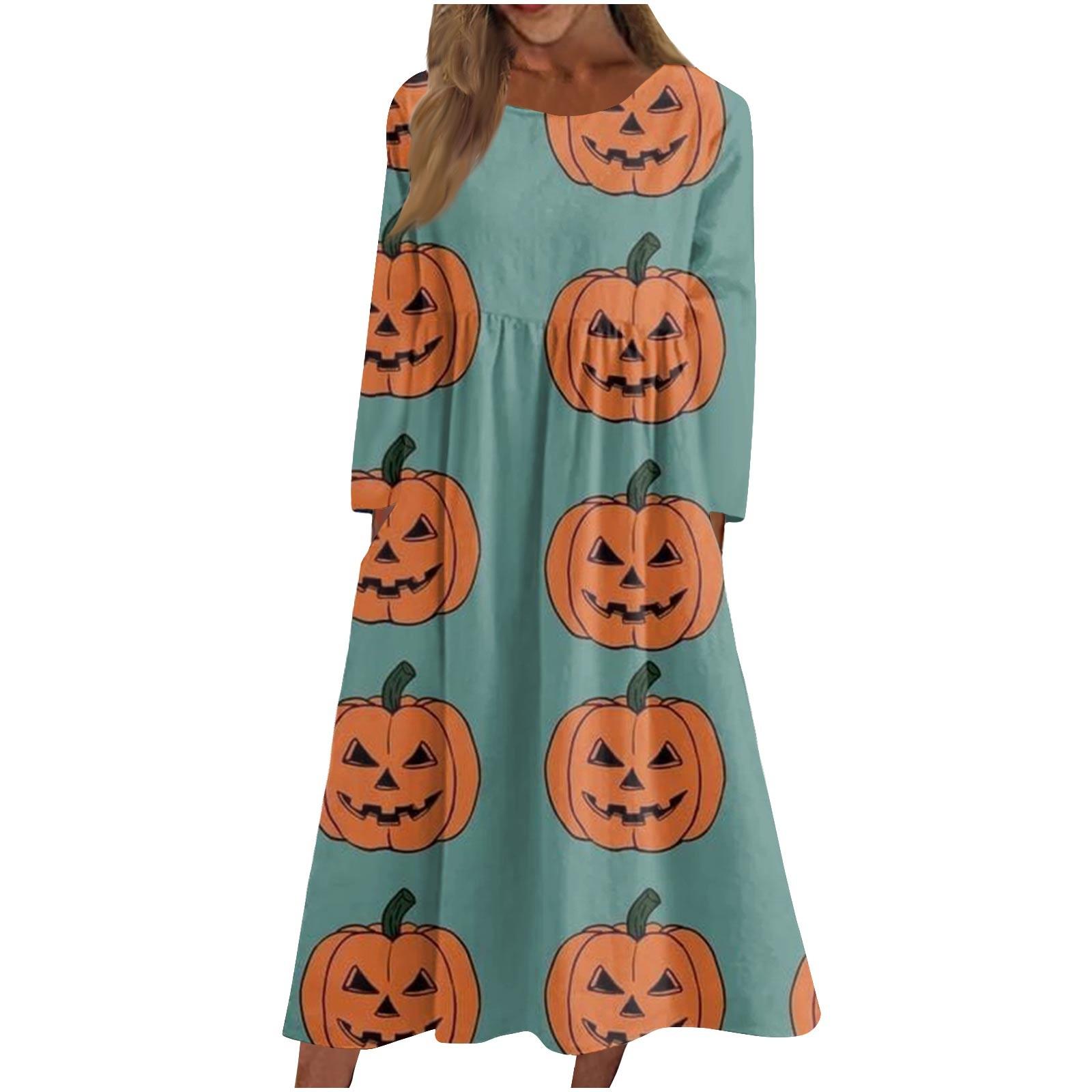 Женское повседневное платье средней длины с круглым вырезом и принтом — фото 3