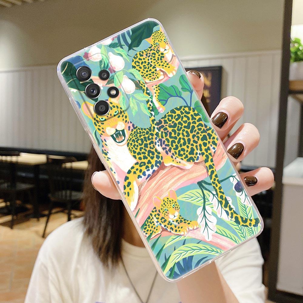 Original Jungle Animal Print Clear Case For Samsung Galaxy A54 A55 A53 5G Cases A52 A23 A13 A32 A33 A73 Soft Cover Sloth Leopard
