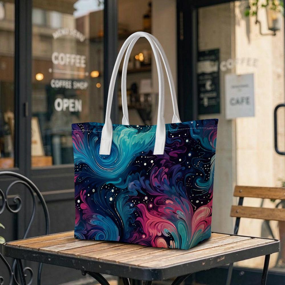 Galaxy Swirl Print Shoulder Bag Fashion Casual Lightweight Portable Daily Use Tote Handbag for Women Outdoor Shopping