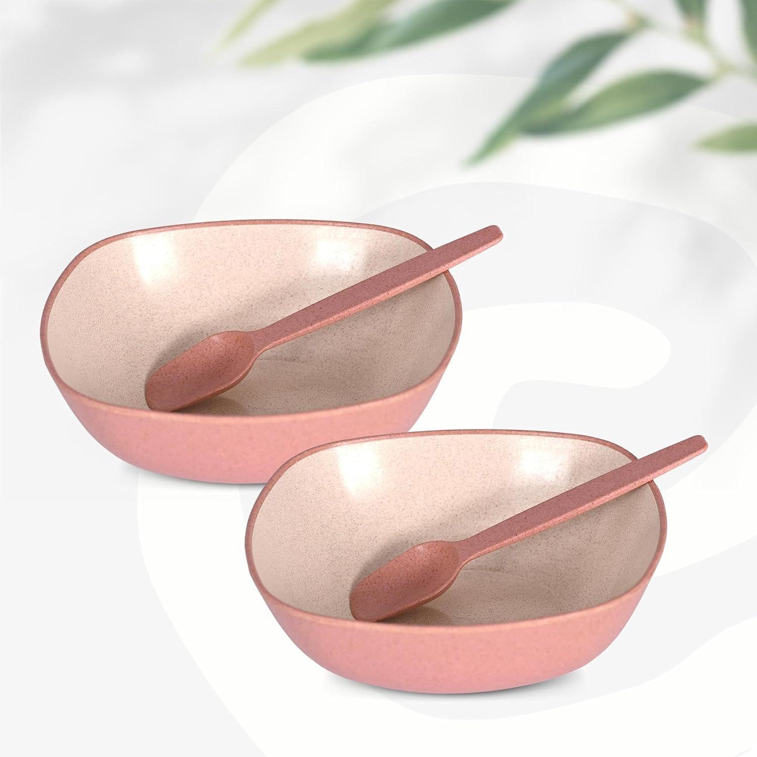 

Set of 2 Earth-Friendly Multipurpose Bowls for Kitchen | 600 ml | Made with Bamboo Fibers & Rice Husk | Microwave Safe Bowl |