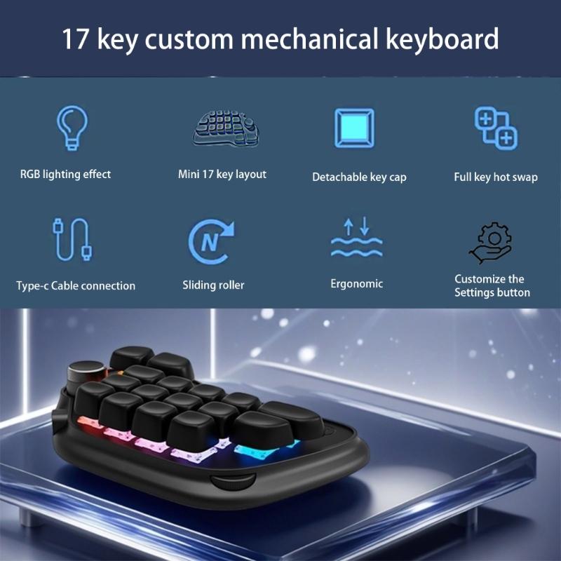 17 Key Hot Swappable Mechanical Number Pad with VIA Programmability USB wireds Connection and RGBs Backlit PBT Keycaps for Laptop PC