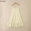 ZANZEA Women Casual Sleeveless High Low Hem Ruffles Straps Tank Tops Camisoles