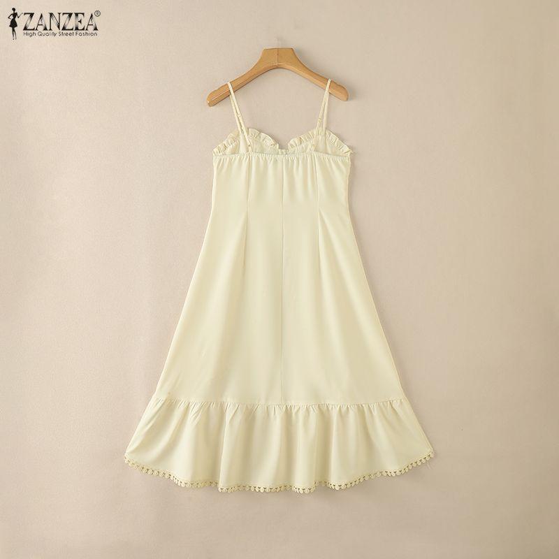 ZANZEA Women Casual Sleeveless High Low Hem Ruffles Straps Tank Tops Camisoles