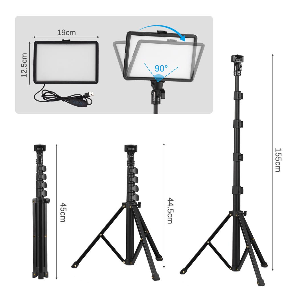 2 Pack USB LED Video Lights Kit Bi Color Temperature Fill Lights 10 Level Brightness with Light Stands Color Filters