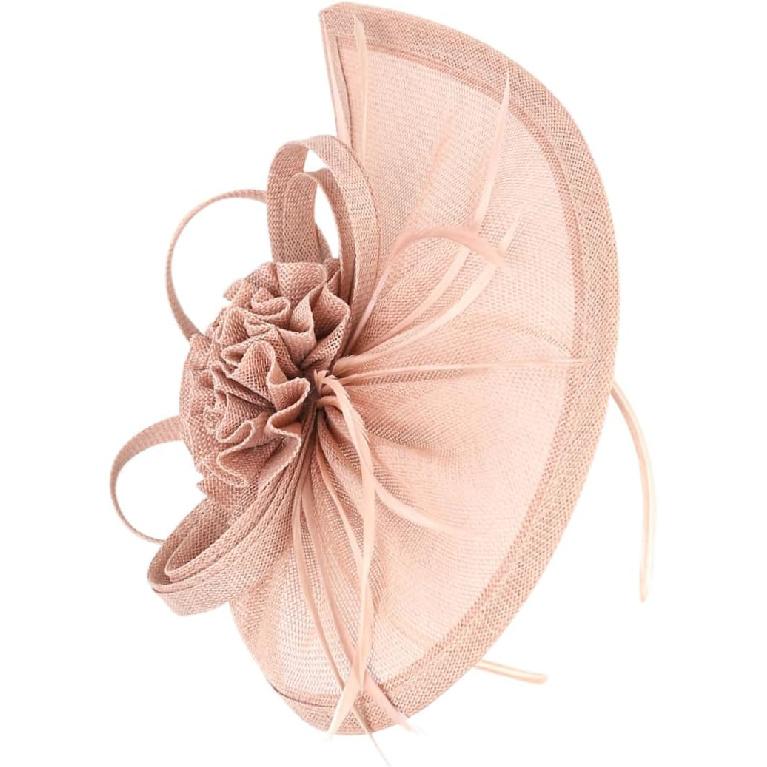 Chapeau Haut-de-forme Fascinator pour Femmes Voile en Maille Coiffe de Mariée Rose Nude Accessoire pour Mariage Thé Party Occasion Spéciale